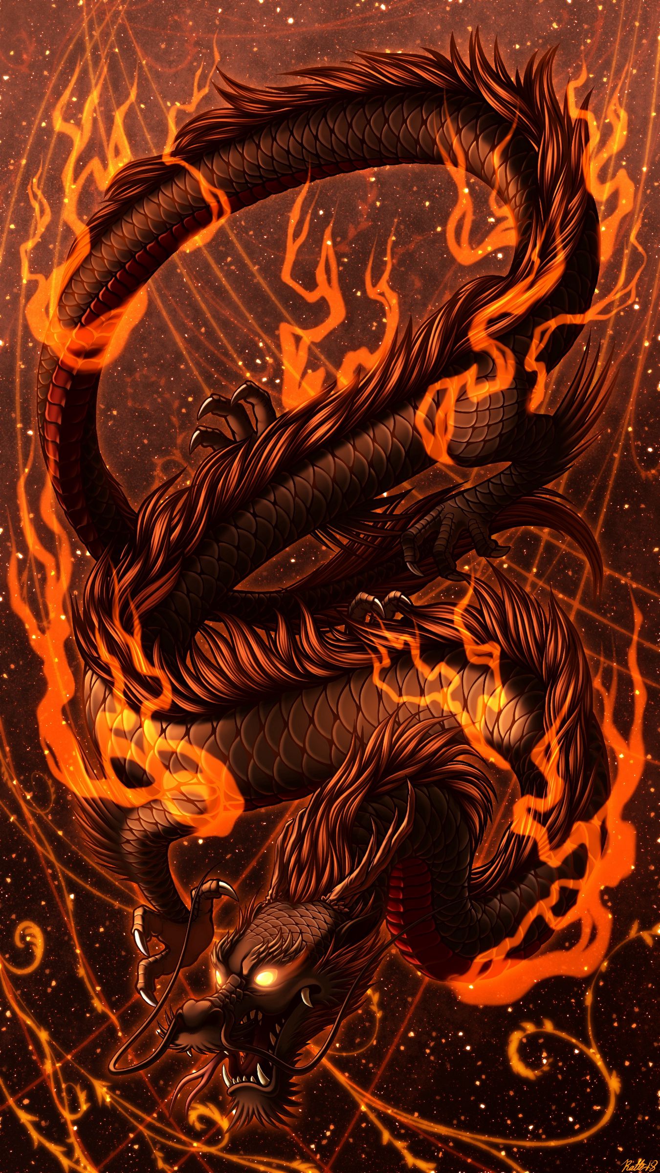 Download wallpaper 1350x2400 dragon, fire, art, flame, snake, fantastic  iphone 8+/7+/6s+/6+ for parallax hd background