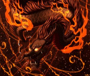 Preview wallpaper dragon, fire, art, flame, snake, fantastic