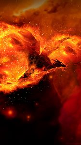 Preview wallpaper dragon, fire, art, flame, sparks, bright