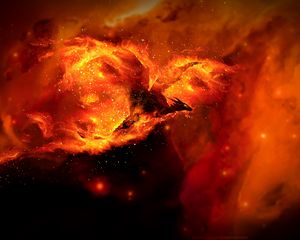 Preview wallpaper dragon, fire, art, flame, sparks, bright