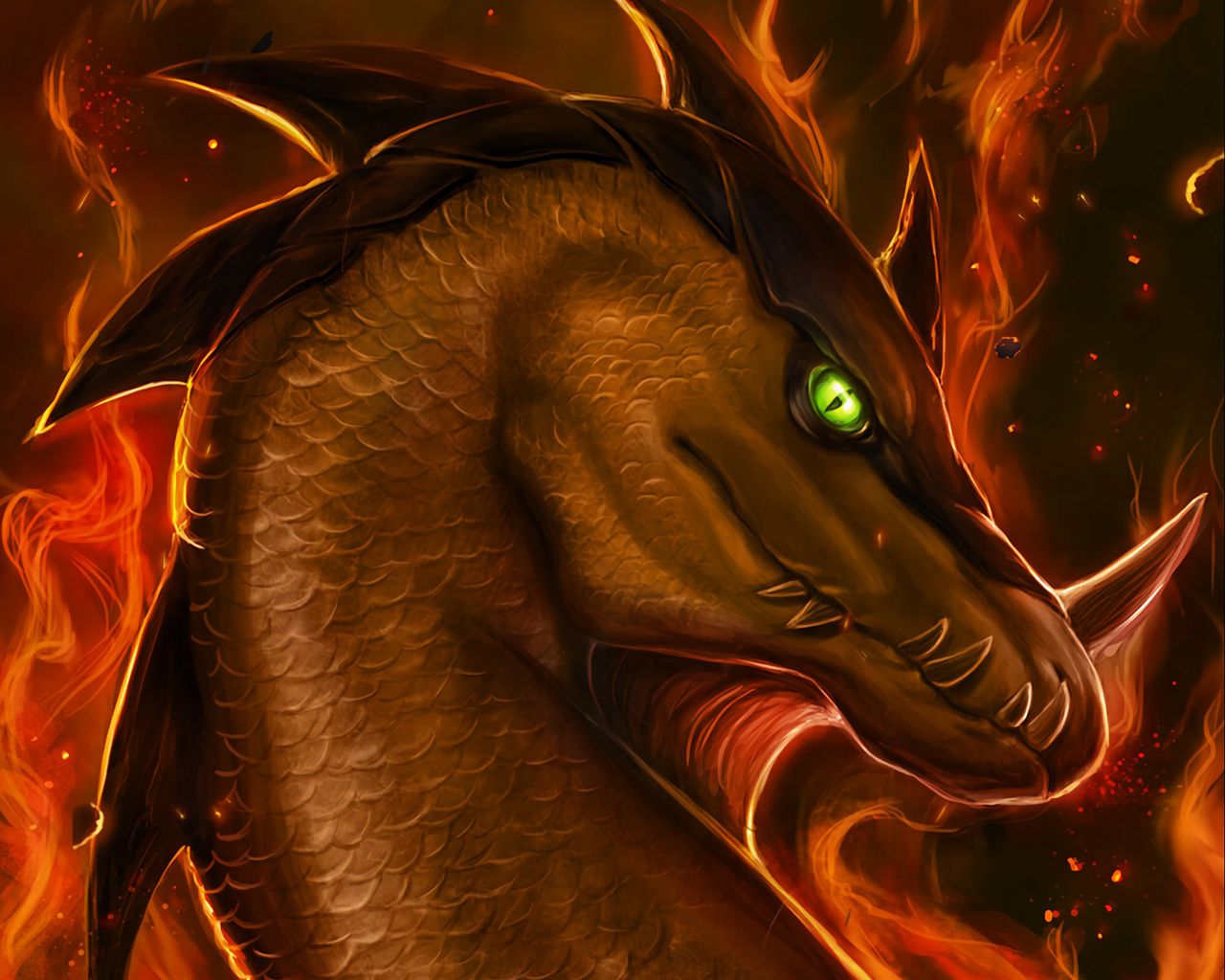 Download 1280x1024 <b>dragon</b>, <b>fire</b>, flame, fantastic, art wallpaper, backgroun...