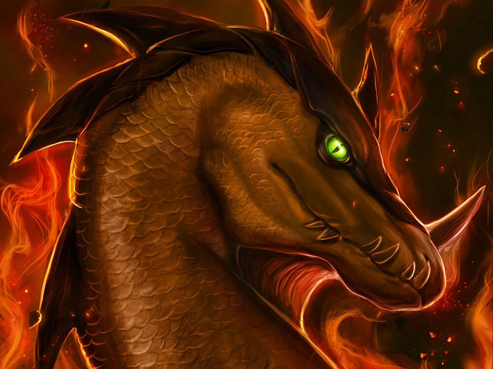 Download wallpaper 1600x1200 dragon, fire, flame, fantastic, art ...