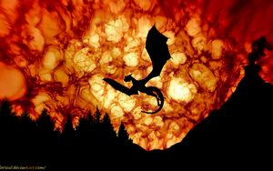 Preview wallpaper dragon, fire, sky, art, fantasy