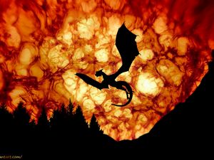 Preview wallpaper dragon, fire, sky, art, fantasy