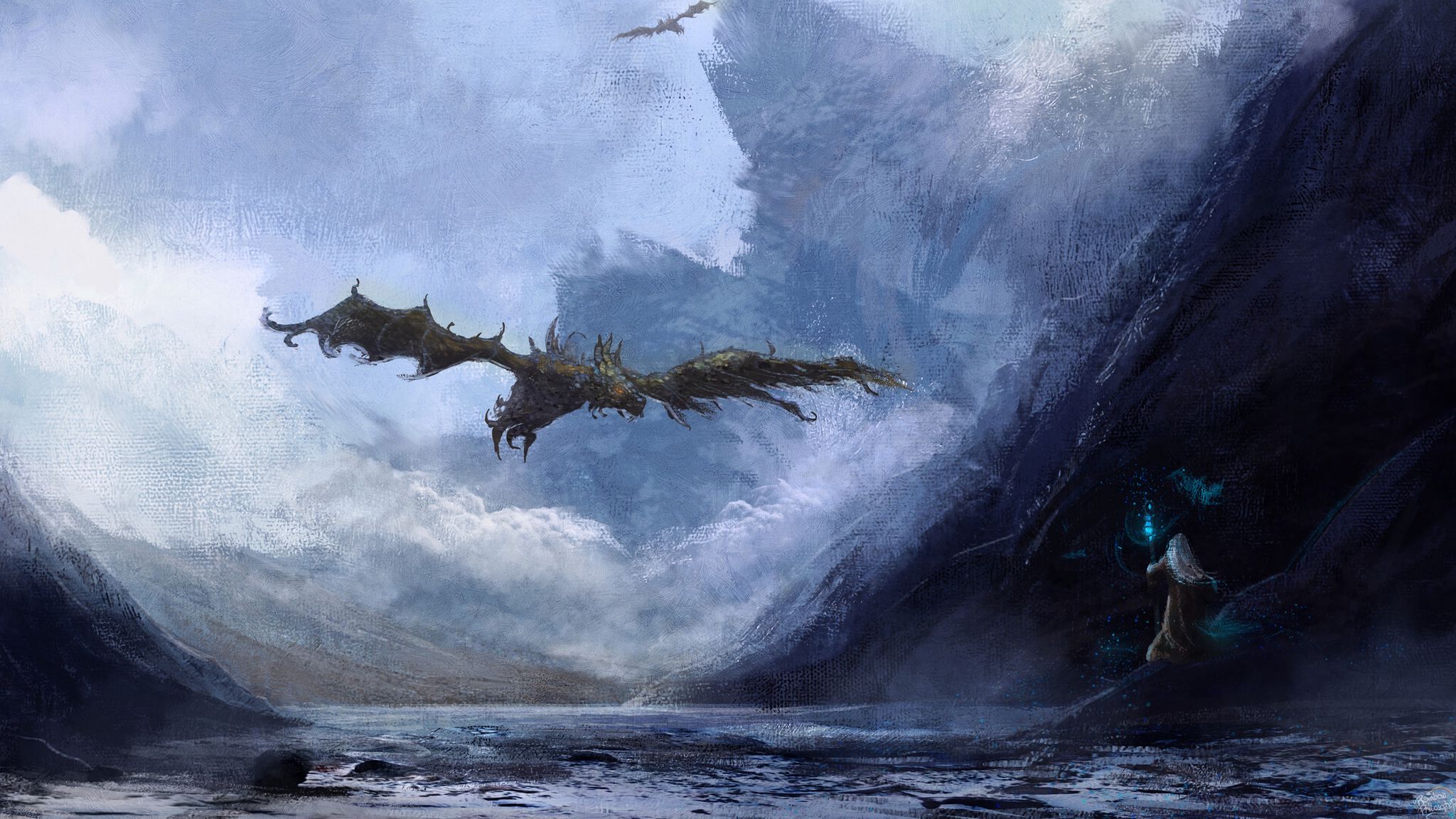 Download wallpaper 2048x1152 dragon, flight, fantasy, art ultrawide ...