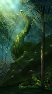 Preview wallpaper dragon, forest, art, green, sunlight