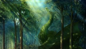 Preview wallpaper dragon, forest, art, green, sunlight