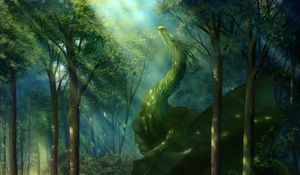 Preview wallpaper dragon, forest, art, green, sunlight