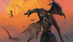 Preview wallpaper dragon, grin, hill, wings, battle