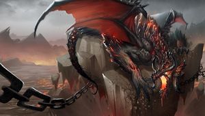 Preview wallpaper dragon, jaws, chains, stone, shatter