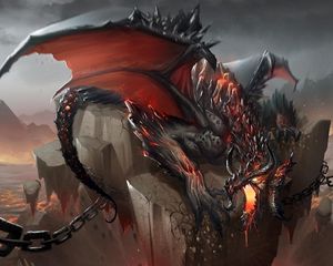 Preview wallpaper dragon, jaws, chains, stone, shatter