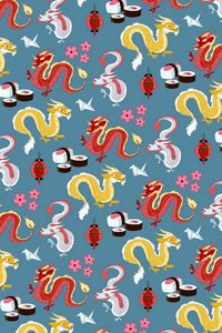 Preview wallpaper dragon, lanterns, sushi, pattern