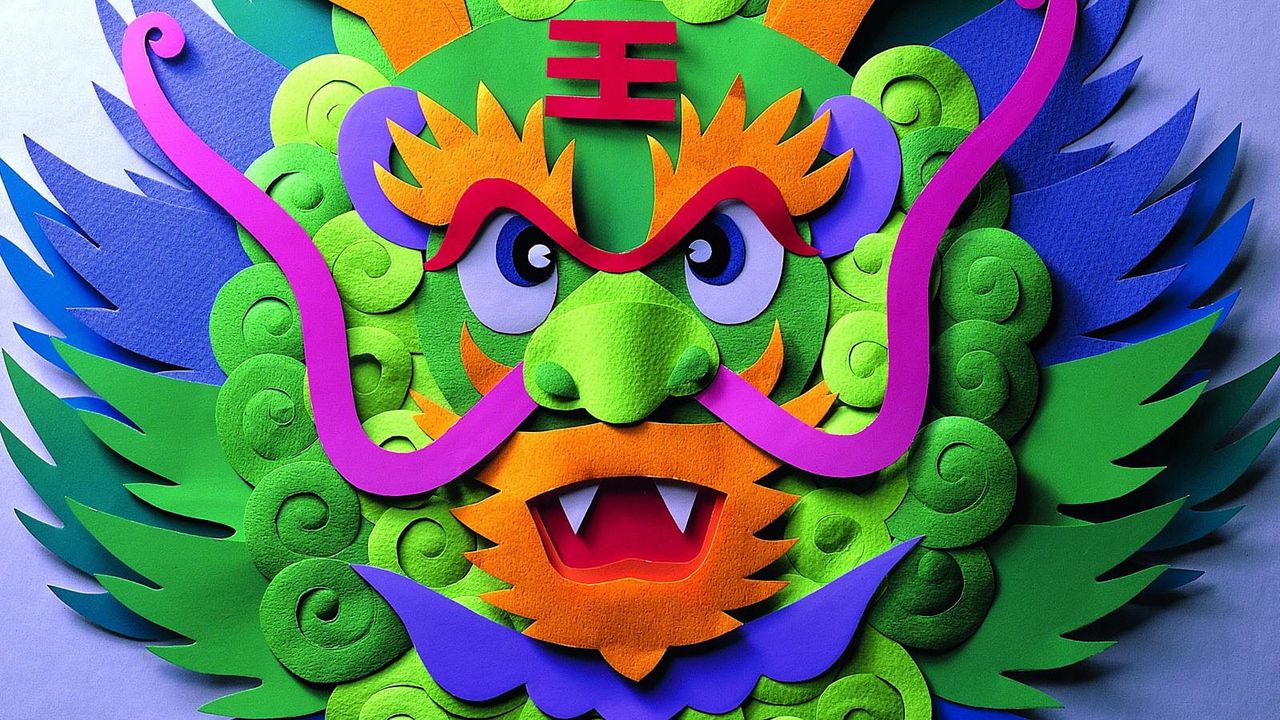 Wallpaper dragon, mask, multicolored