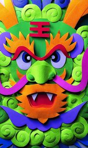 Preview wallpaper dragon, mask, multicolored