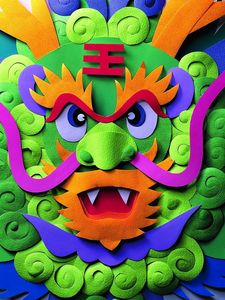 Preview wallpaper dragon, mask, multicolored