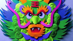 Preview wallpaper dragon, mask, multicolored