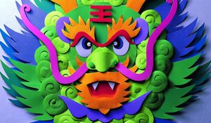 Preview wallpaper dragon, mask, multicolored