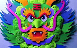 Preview wallpaper dragon, mask, multicolored