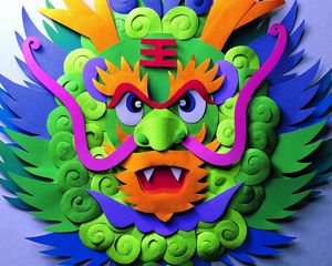 Preview wallpaper dragon, mask, multicolored