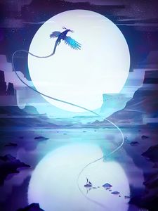 Preview wallpaper dragon, moon, fantasy, reflection
