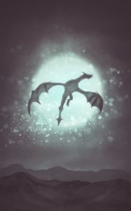 Preview wallpaper dragon, moon, glare, fantasy, art