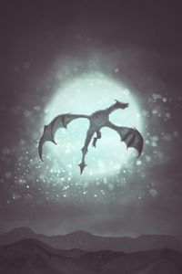 Preview wallpaper dragon, moon, glare, fantasy, art