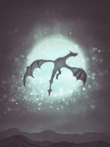 Preview wallpaper dragon, moon, glare, fantasy, art