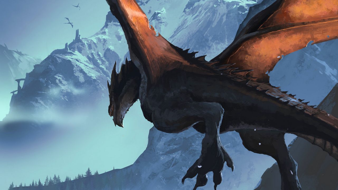 Wallpaper dragon, mountains, fantasy, art, cartoon