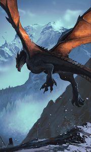 Preview wallpaper dragon, mountains, fantasy, art, cartoon