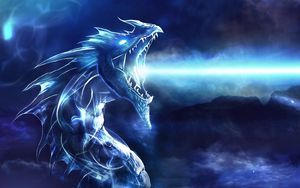 Preview wallpaper dragon, mouth, night, light