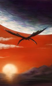 Preview wallpaper dragon, planets, sunset, fantasy, art