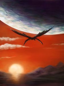 Preview wallpaper dragon, planets, sunset, fantasy, art