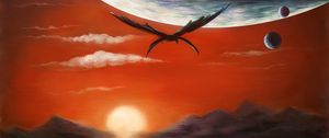 Preview wallpaper dragon, planets, sunset, fantasy, art