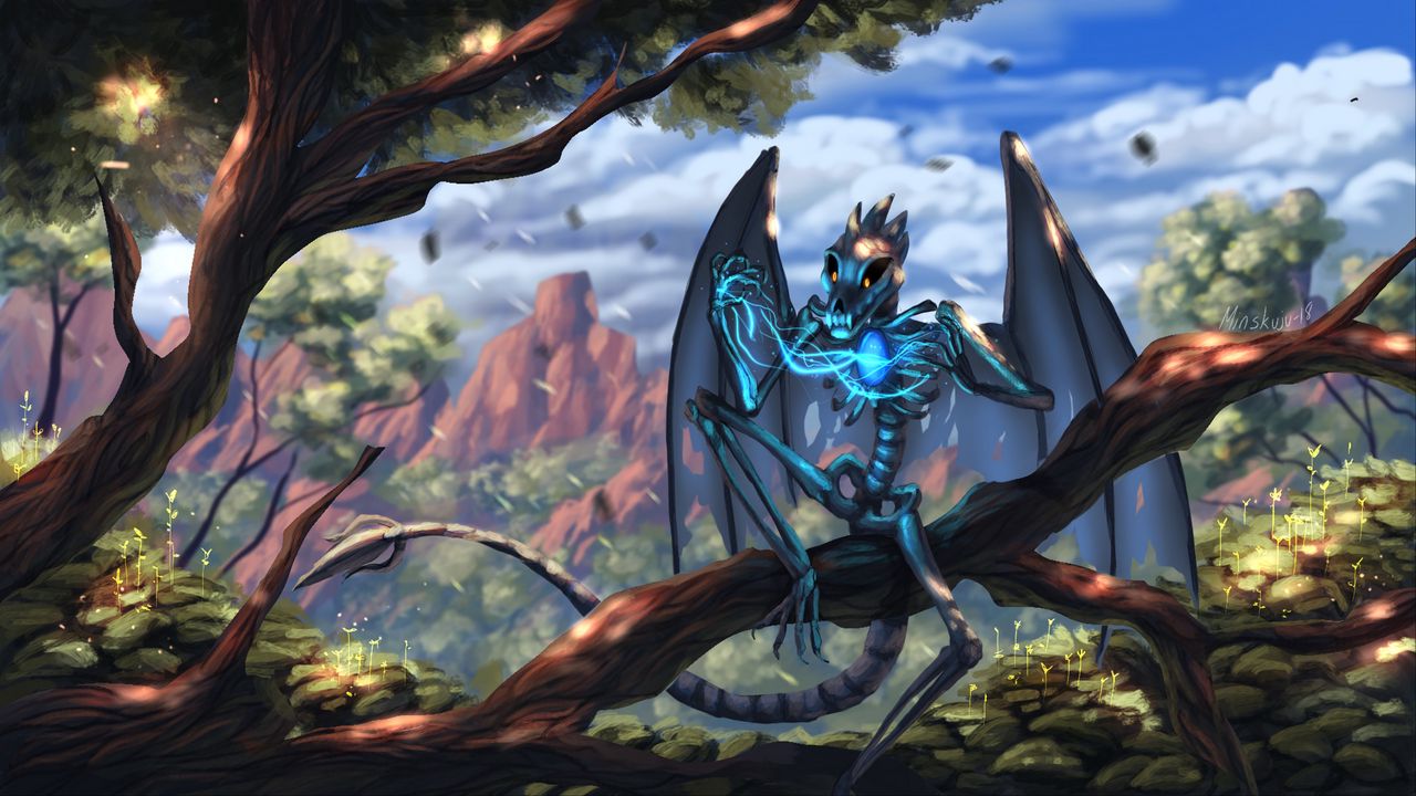 1280x720 Wallpaper dragon, skeleton, wings, creature, magical, fabulous