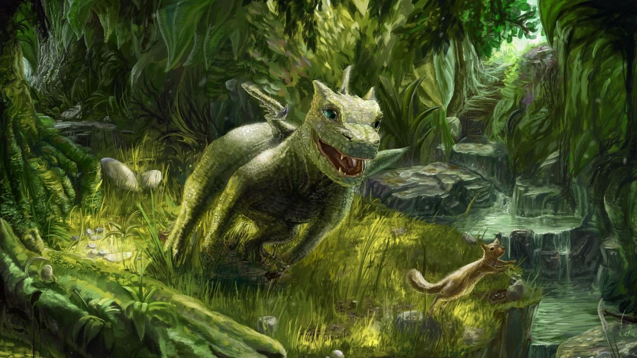 Wallpaper dragon, small, squirrel, game, green, nature