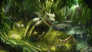 Preview wallpaper dragon, small, squirrel, game, green, nature