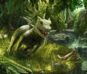 Preview wallpaper dragon, small, squirrel, game, green, nature