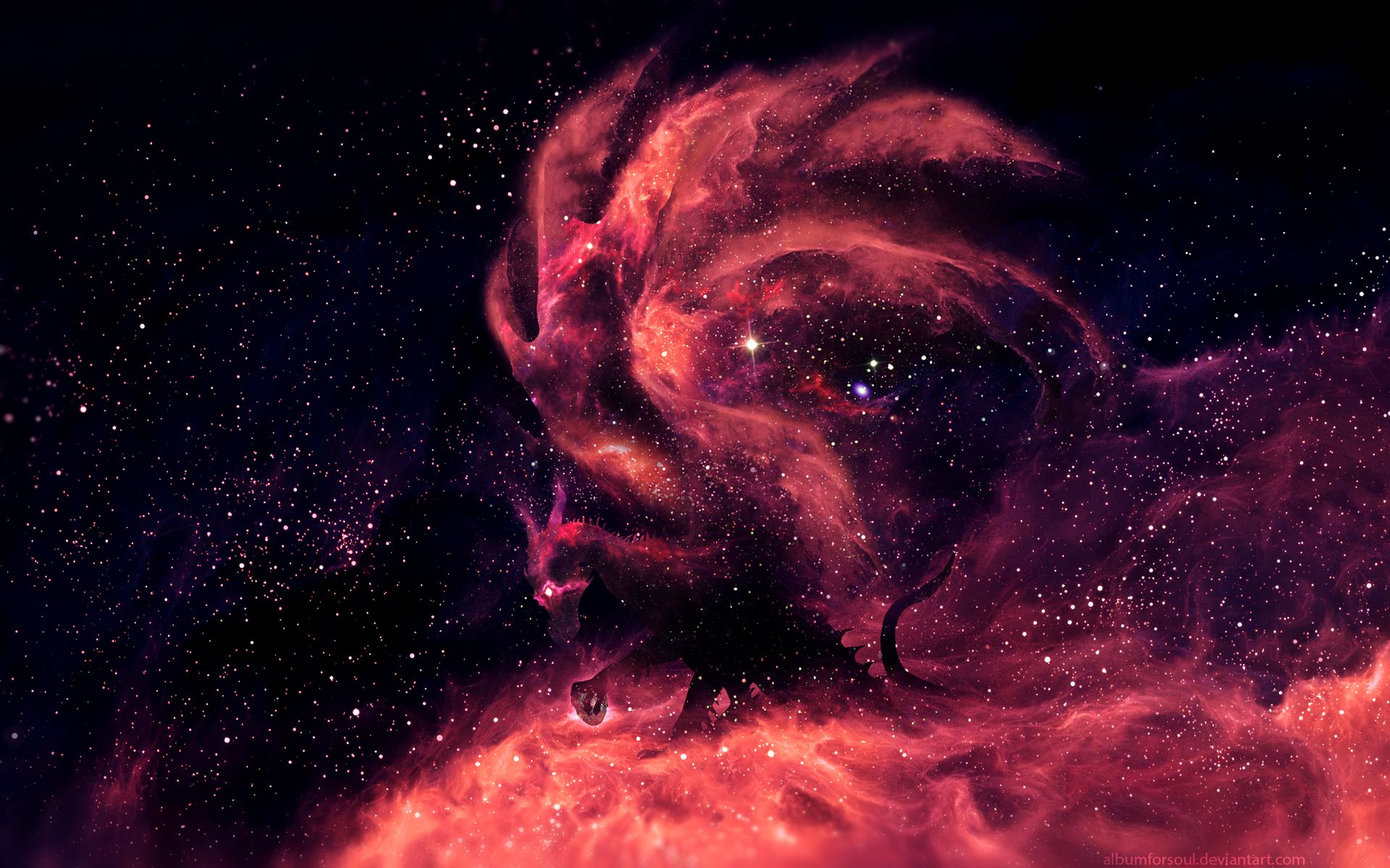 1920x1200 Wallpaper dragon, starry sky, silhouette, fantastic