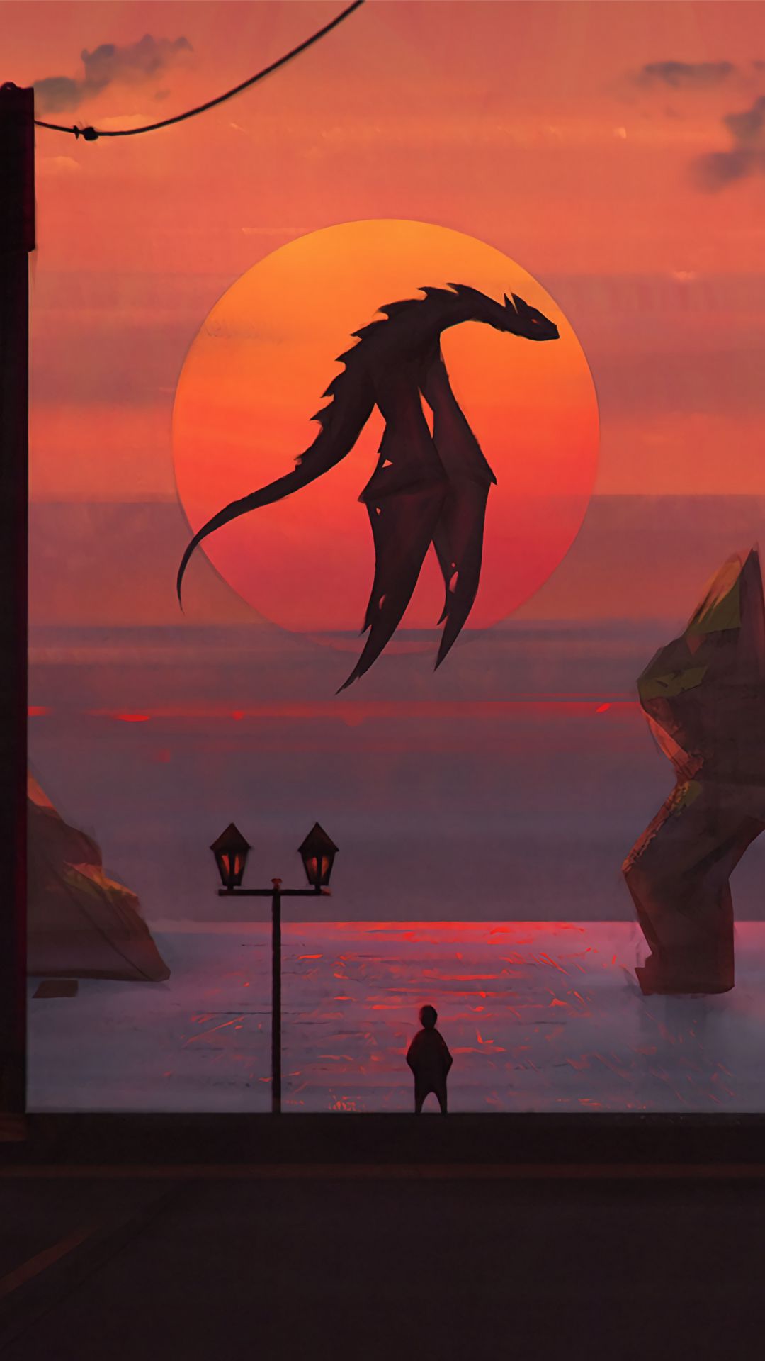 Download wallpaper 1080x1920 dragon, sun, sunset, art, fantasy samsung ...