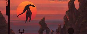 Preview wallpaper dragon, sun, sunset, art, fantasy