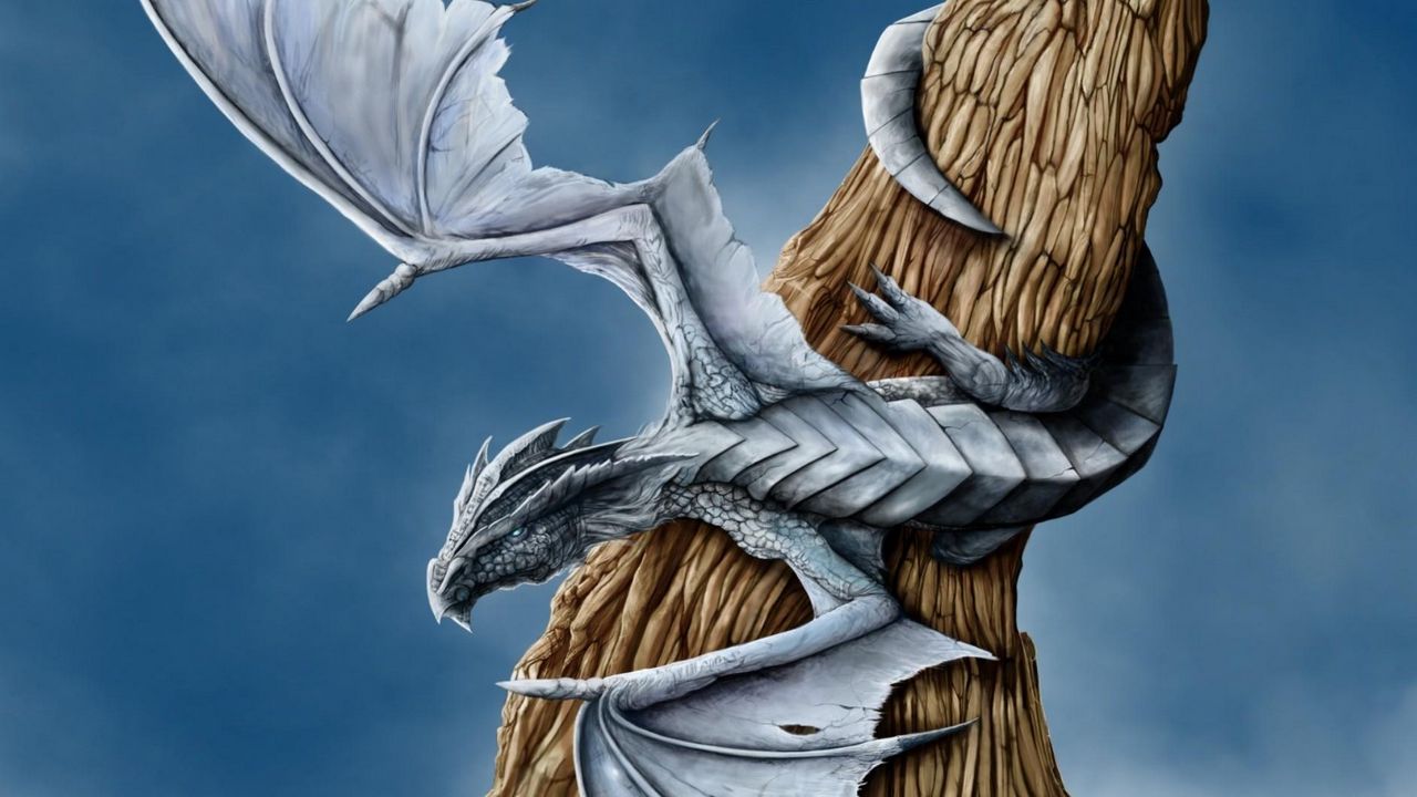 Wallpaper dragon, tree, wings, entwining