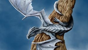 Preview wallpaper dragon, tree, wings, entwining