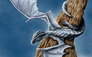 Preview wallpaper dragon, tree, wings, entwining