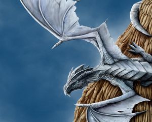 Preview wallpaper dragon, tree, wings, entwining