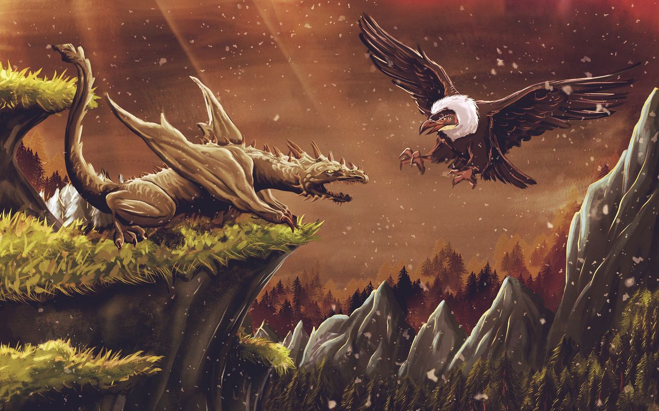 1280x800 Wallpaper dragon, vulture, bird, art, fiction