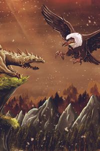 Preview wallpaper dragon, vulture, bird, art, fiction