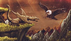 Preview wallpaper dragon, vulture, bird, art, fiction