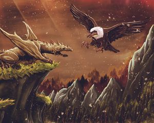 Preview wallpaper dragon, vulture, bird, art, fiction