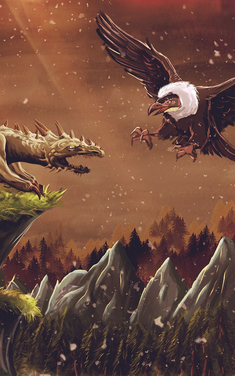 800x1280 Wallpaper dragon, vulture, bird, art, fiction