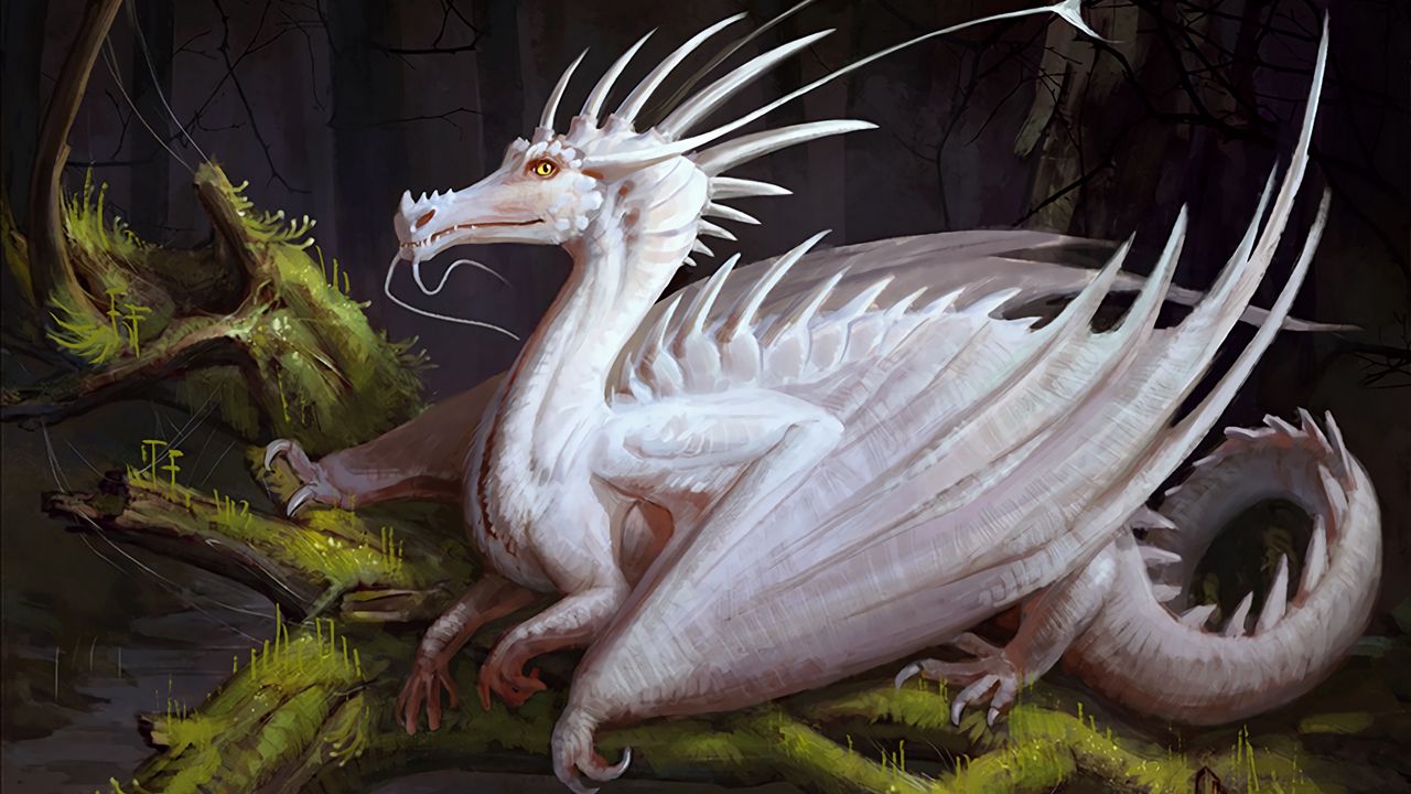 Wallpaper dragon, white, creature, fantasy, art